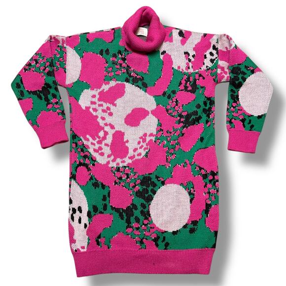 Vintage Art Knit Sweater Dress Memphis Milano Abstract Pink Green M - Picture 2 of 6